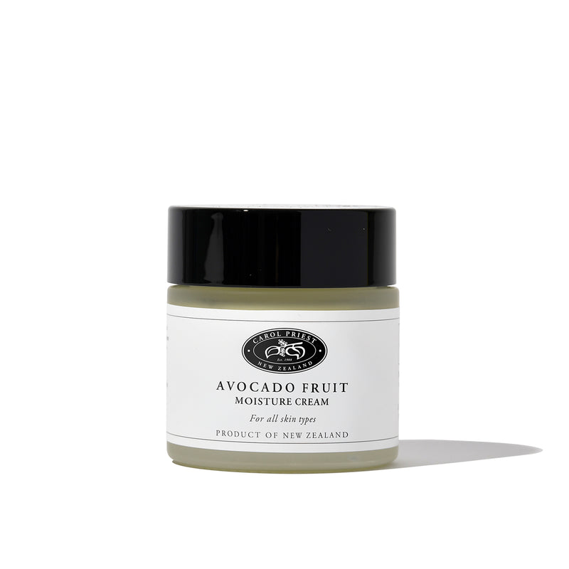 Representation of Avocado Fruit Moisture Cream, a hydrating product from Carol Priest's line of natural, organic cosmetics.