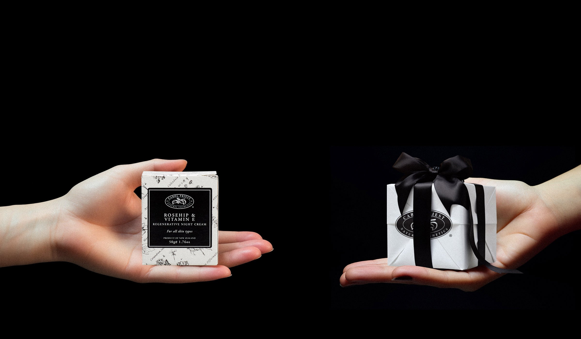 Carol Priest showcasing a natural and organic gift box made from premium ingredients.